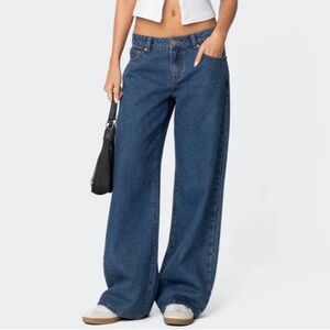 Edikted Raelynn Washed Low Rise Jeans- Loose Fit- Color/Blue Washed-Size S - NWT